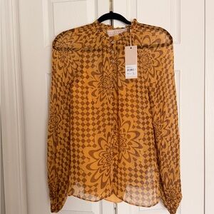 KEEPSAKE the Label Mustard and Brown Floral-Geo Long Sleeve Blouse